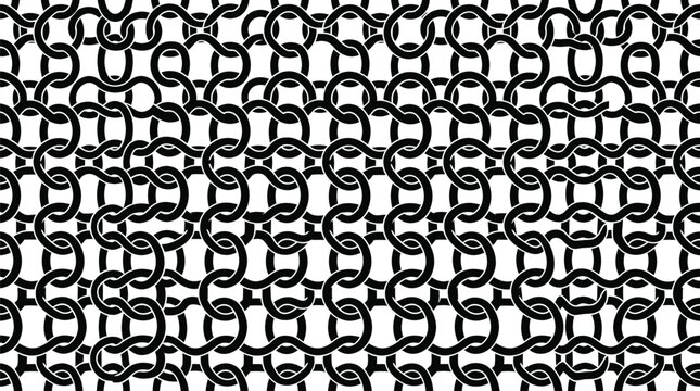 Seamless chainmail pattern featuring interlocking metal rings on a clean white background