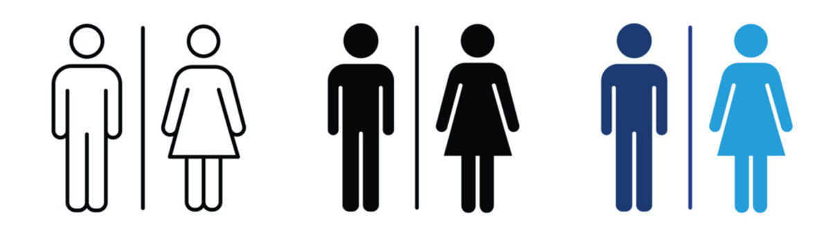 Restroom sign icon collection. Male and female bathroom symbols. Gender WC vector pictograms. Vector illustration