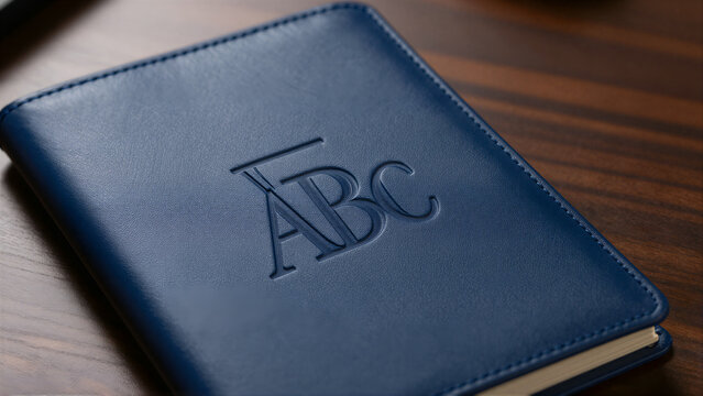 Luxury Monogram Embossed Leather Journal on Mahogany Desk