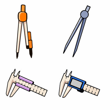 Set of precision measuring tools vector illustration in cartoon style