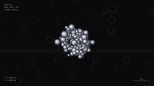 Microscopic view of nanoparticle cluster motion: scientific sem analysis of molecular structure and atomic interaction in laboratory research