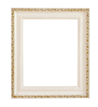 Ornate vintage white frame with gold decoration on transparent background