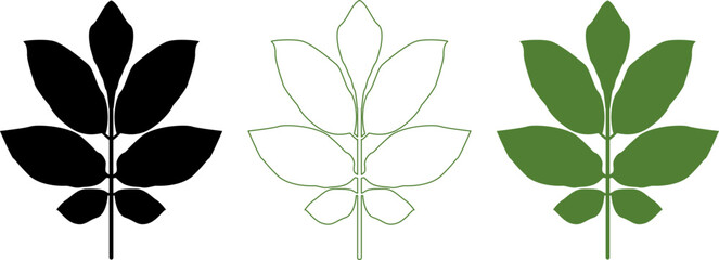 Obraz premium Green crop leaves icon set. Tomato, pepper, potato and other plants leaf logos for agriculture, farming and grow apps, packaging, printed materials. Green leaf icons collection - Natural eco bio