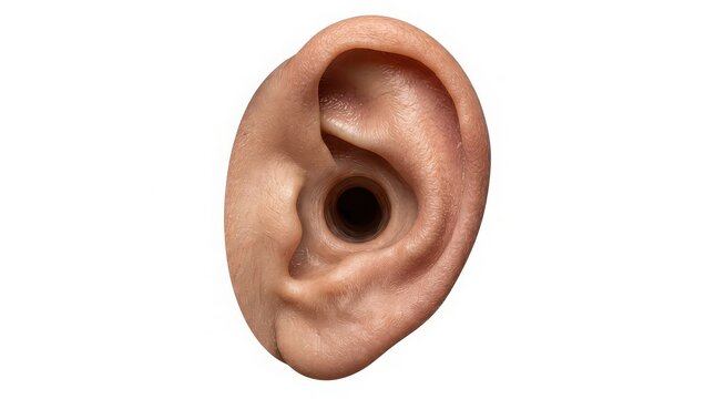 Realistic 3D Rendering of a Human Ear with a Dark Inner Canal on a White Background anatomy body part