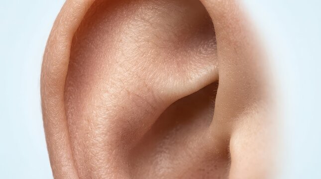 Extreme Close-up Macro Photograph of the Human Ear, Showing Intricate Details of the Helix, Antihelix, and Concha with Skin Texture