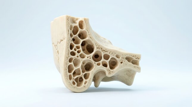 Anatomical model of the human temporal bone showing the intricate network of air cells and internal ear structures