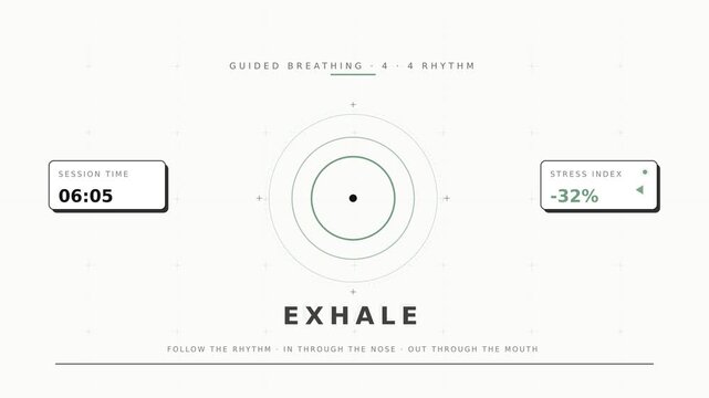 Guided Breathing Meditation Animation with Inhale Exhale Breath Rings for Stress Relief in Sage Green Flat Style