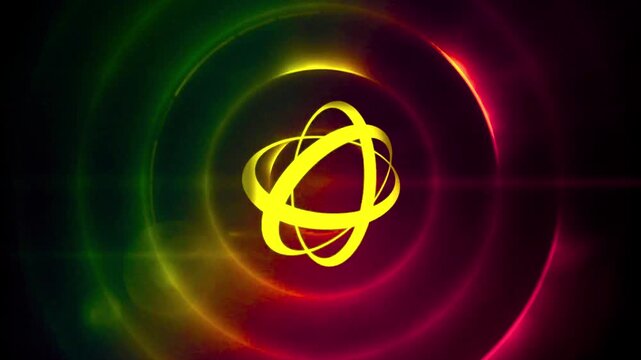 Abstract atom rotation with colorful glowing neon circles motion background