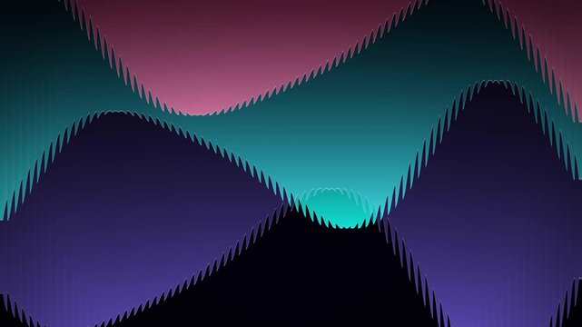 abstract neon cyan and purple wavy layers with jagged edges undulate in a dynamic seamless motion background