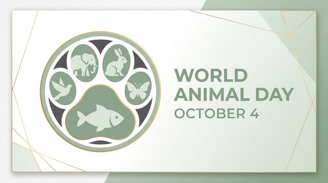 World animal day banner design with animal silhouettes inside a paw print