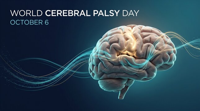 World cerebral palsy day concept with glowing human brain representation