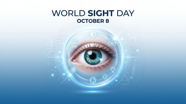 Macro human eye with glowing circular interface for world sight day