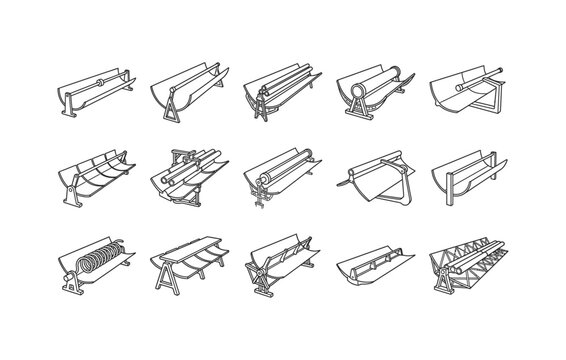 Parabolic trough solar collector concentrated solar power CSP line icon set vector