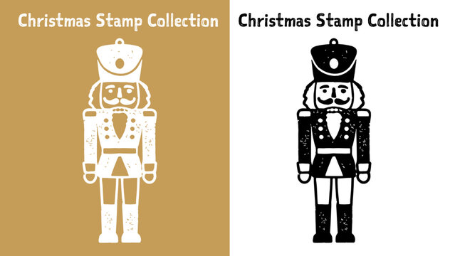 クリスマススタンプ兵隊イラスト（手描き・白黒・くるみ割り人形）