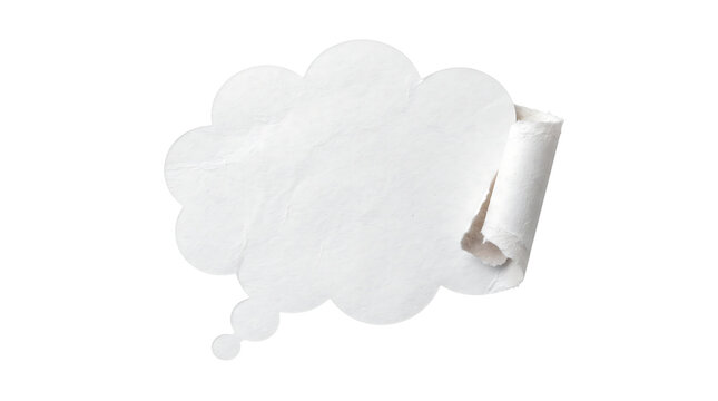 "Blank white paper thought bubble mockup with a curled edge isolated on transparent background"