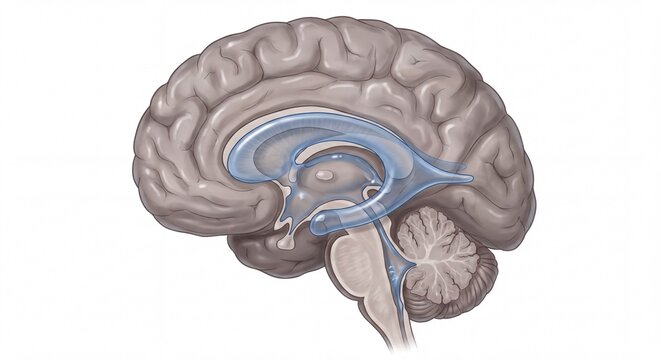 Anatomical Illustration of Human Brain Ventricular System Cross Section