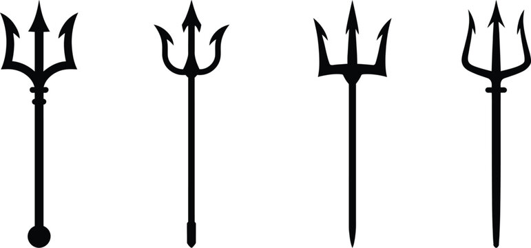 Trident devil icons featuring pitchfork symbols associated with Satan, hell, evil mythology, and mythological figures such as Poseidon and Neptune.