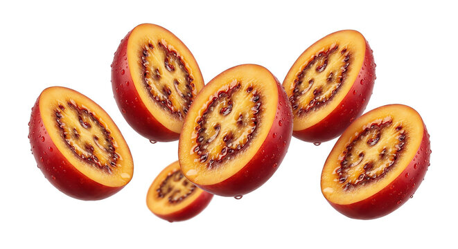 Tamarillo Fruits Halved on White Background