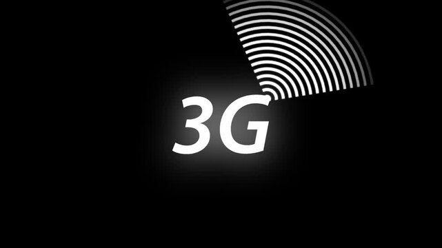 3G mobile network icon with wireless signal waves representing cellular communication on black backgund.4k