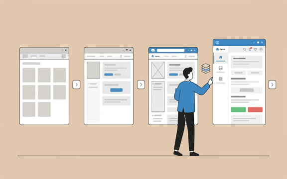 Man designing website layouts and wireframes
