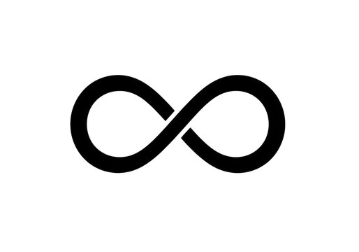 Black infinity symbol icon on a flat design