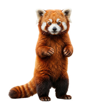 Cute red panda standing on hind legs looking forward