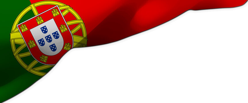 Waving Portugal flag corner template with copy space on white background.