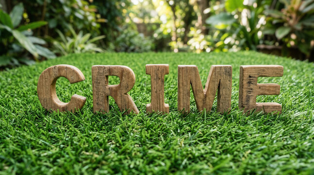 Wooden Crime Letters Symbolizing Negative Activity On Grass