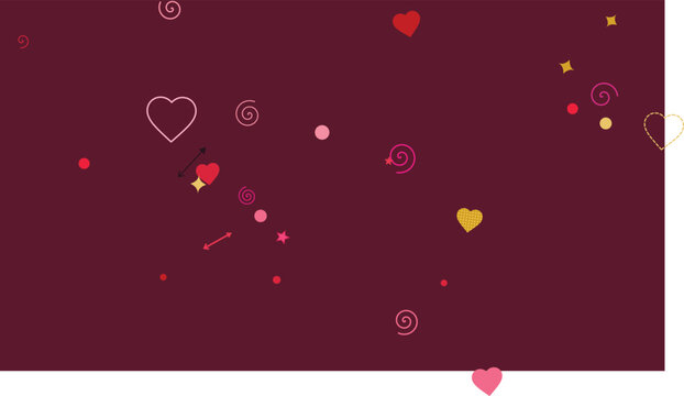 Colorful hearts and swirls floating on dark background