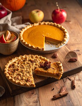 Autumn Dessert Spread with Pumpkin and Pecan Pies