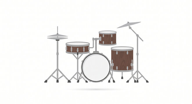 Music icons set, minimalist flat design, isolated on pure white background.  
Objects:drum set
Clean vector style, no text, no watermark.
