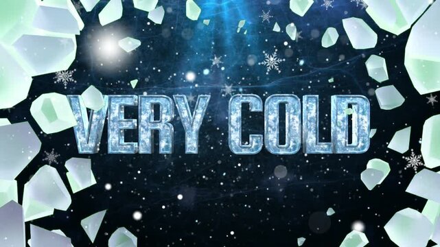 "Very Cold" Icy Text with Frozen Shattered Ice Frame and Snowflakes