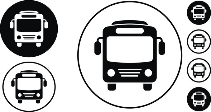 Bus front view circular icons set with public transport bus icon city bus public transit vector icon flat design