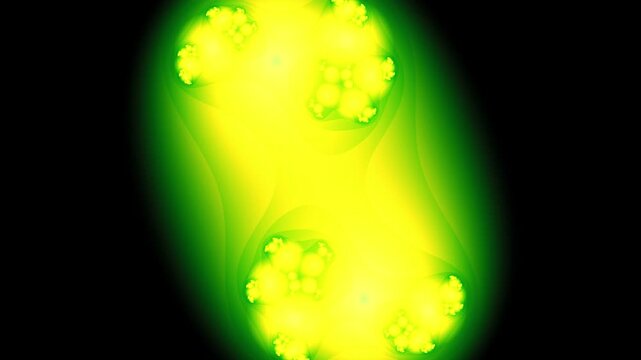 Julia Fractal Animation Blooming and Morphing in Vibrant Neon Green and Yellow