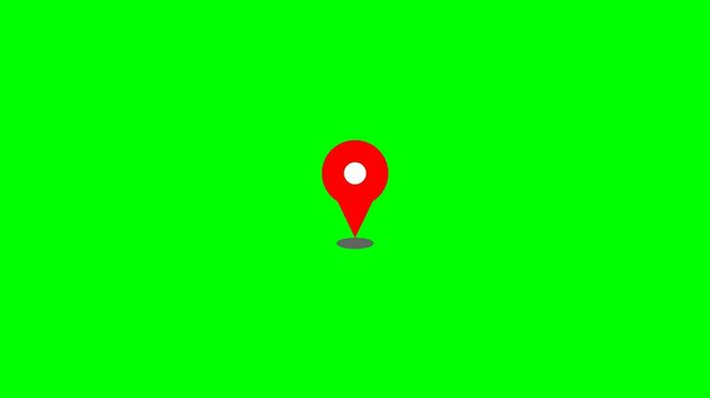 Animated Red Map Pin Marker Icon on Green Screen Background.
