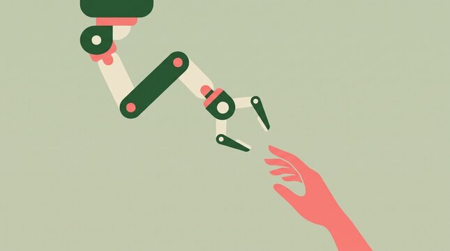 Conceptual Illustration Of Robotic Arm Reaching For Human Hand
