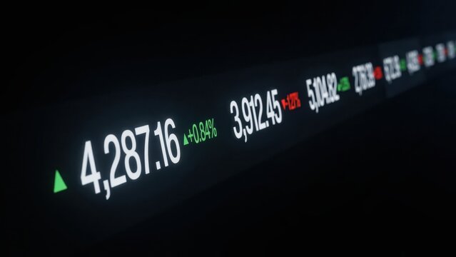Digital stock market ticker display showing financial price data and trends