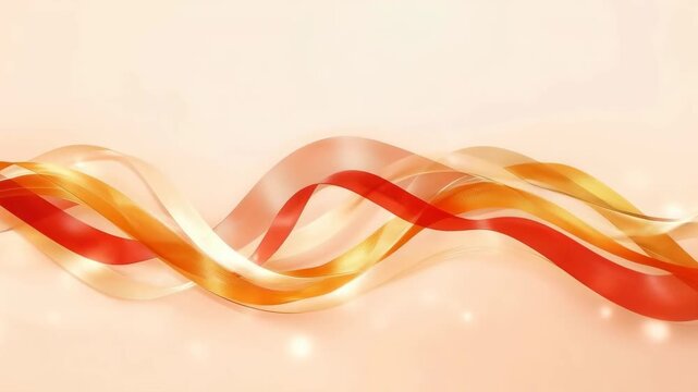 Abstract Ribbon Wave Background with Flowing Red Orange Gold Curves Dynamic Motion