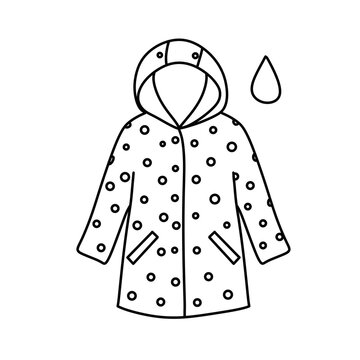 Raincoat in a puddle, autumn clothing outline vector illustration