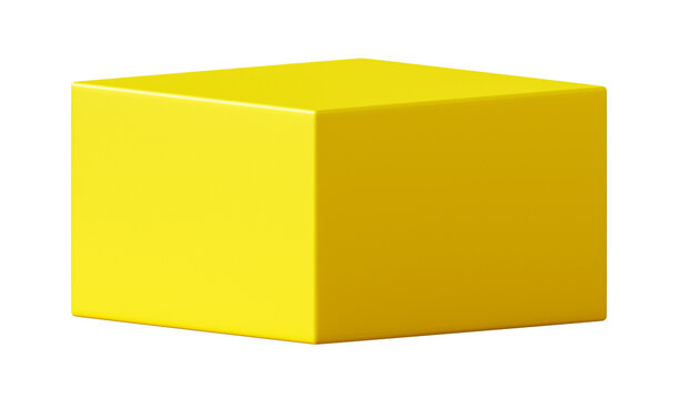 Yellow 3d cube podium product display stand with pedestal platform stage isolated on transparent png background