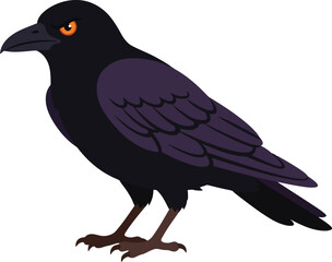 Fototapeta premium A stylized illustration of a black crow with piercing orange eyes.