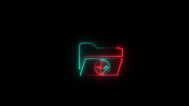 Neon folder icon with glowing download arrow animation on black background.