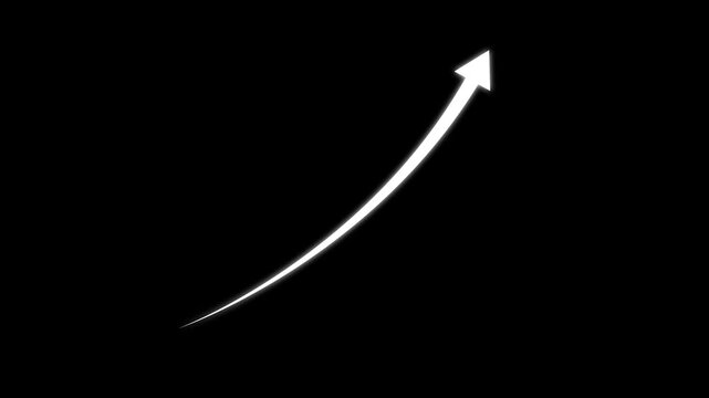 Upward arrow on black. Growth, success, and progress symbol.