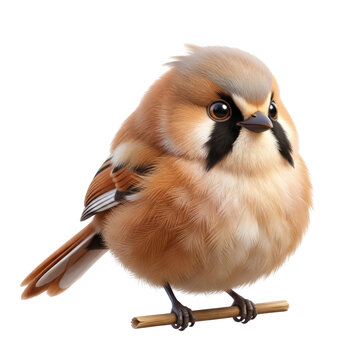 Cute bearded reedling isolated on white background