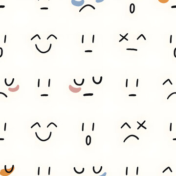 Minimal Hand-Drawn Smiley Seamless Pattern