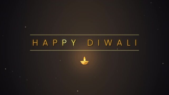 Happy Diwali Minimal Gold Text with Single Oil Lamp Loop Animation