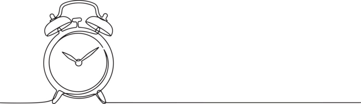 Classic Twin Bell Alarm Clock Time Management Concept Continuous Single Line Art Drawing For Coloring Book