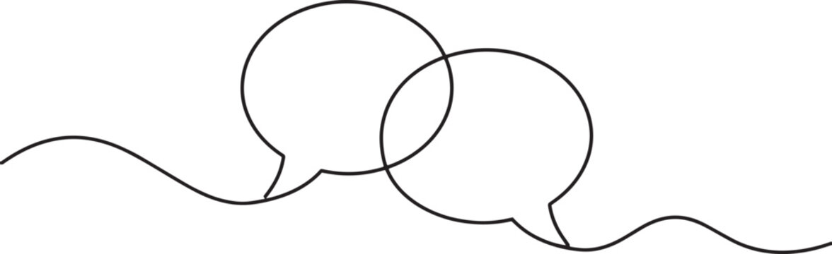 Two Overlapping Round Speech Bubbles Chat Communication Concept Continuous Single Line Art For Coloring Book