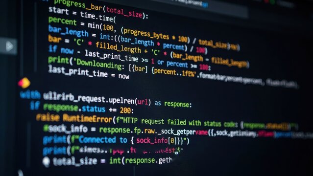 Computer programming code displayed on a dark screen with syntax highlighting