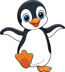 Obraz premium Cartoon penguin isolated on white background, cute winter animal character for children, wildlife illustration, educational materials, stickers and playful designs